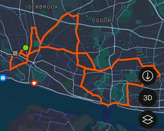 Straßenkarte der hamburger Elbvororte mit eingezeichneter Strecke von 20 km in ungefährer Form einer 8.