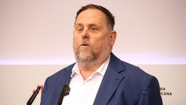 Junqueras durant una roda de premsa a la seu d'ERC a finals de febrer (ACN/Bernat Vilaró)