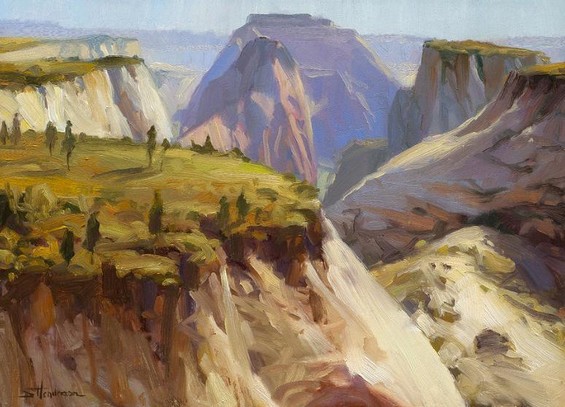 Art print of an original oil painting depicting various cliffs in Zion National Park, Utah, USA.