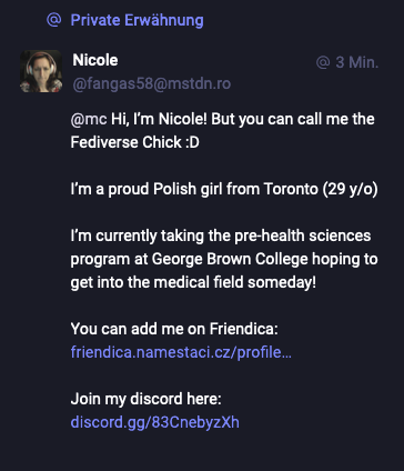 spam message by another Fediverse Chick