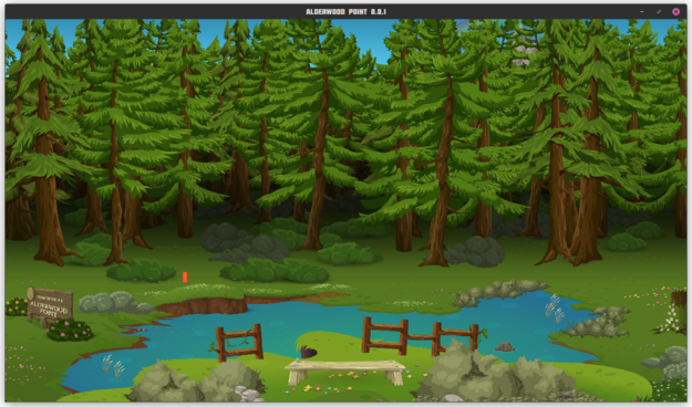 A forest scene with a tiny tiny orange rectangle representing a tall character