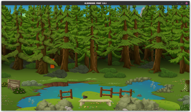 a forest scene with an orange rectangle representing a tall character, hidden in the trees.