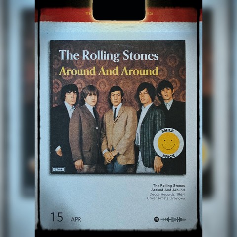 Abreißtageskalender von seltmann mit dem Kalenderblatt des Vinyl-Covers der Single "Around And Around" (1964) von The Rolling Stones