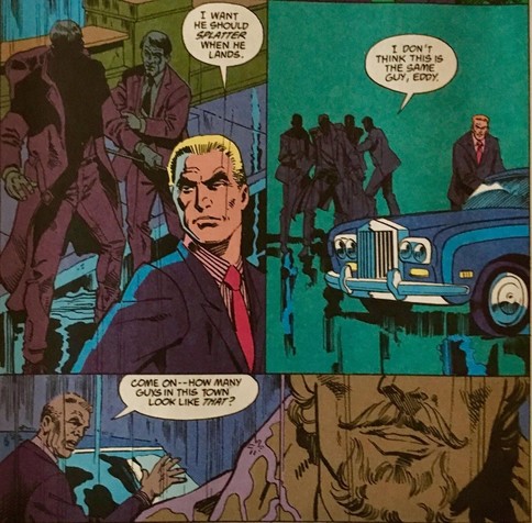 oliver queen meeting men in a paring lot , talking with them