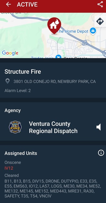 Structure fire in Newbury Park
