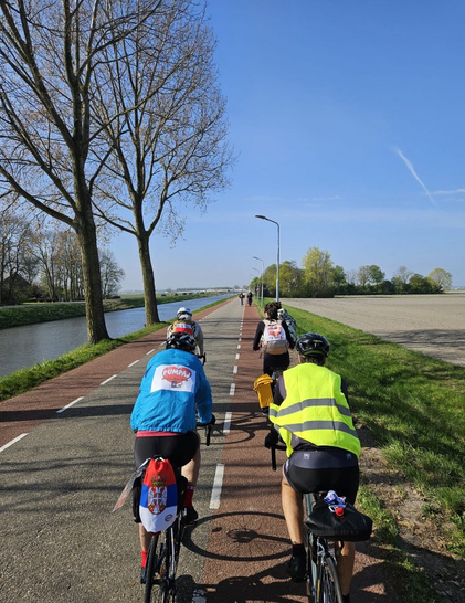 People from Netherlands in support for Serbian students cycling to Strasbourg.