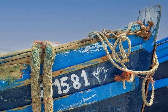 Blue fishing boat in  Essaouira in Morocco