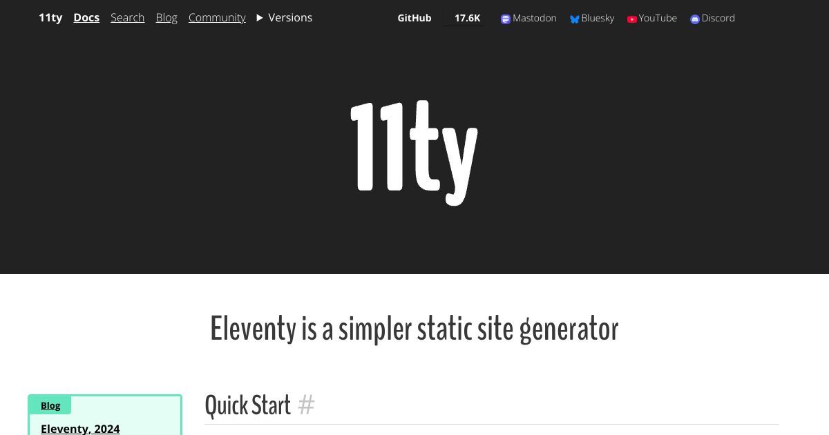A screenshot of the web page at https://www.11ty.dev/