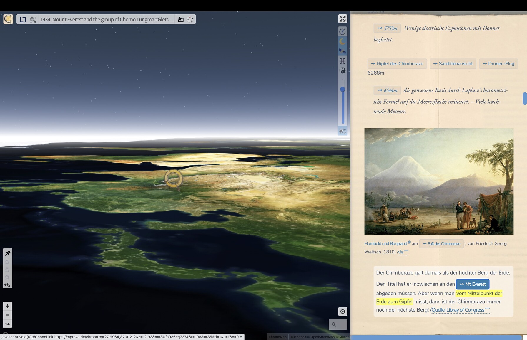 Screenshot des Chronoscope World mit Sternenhimmel
