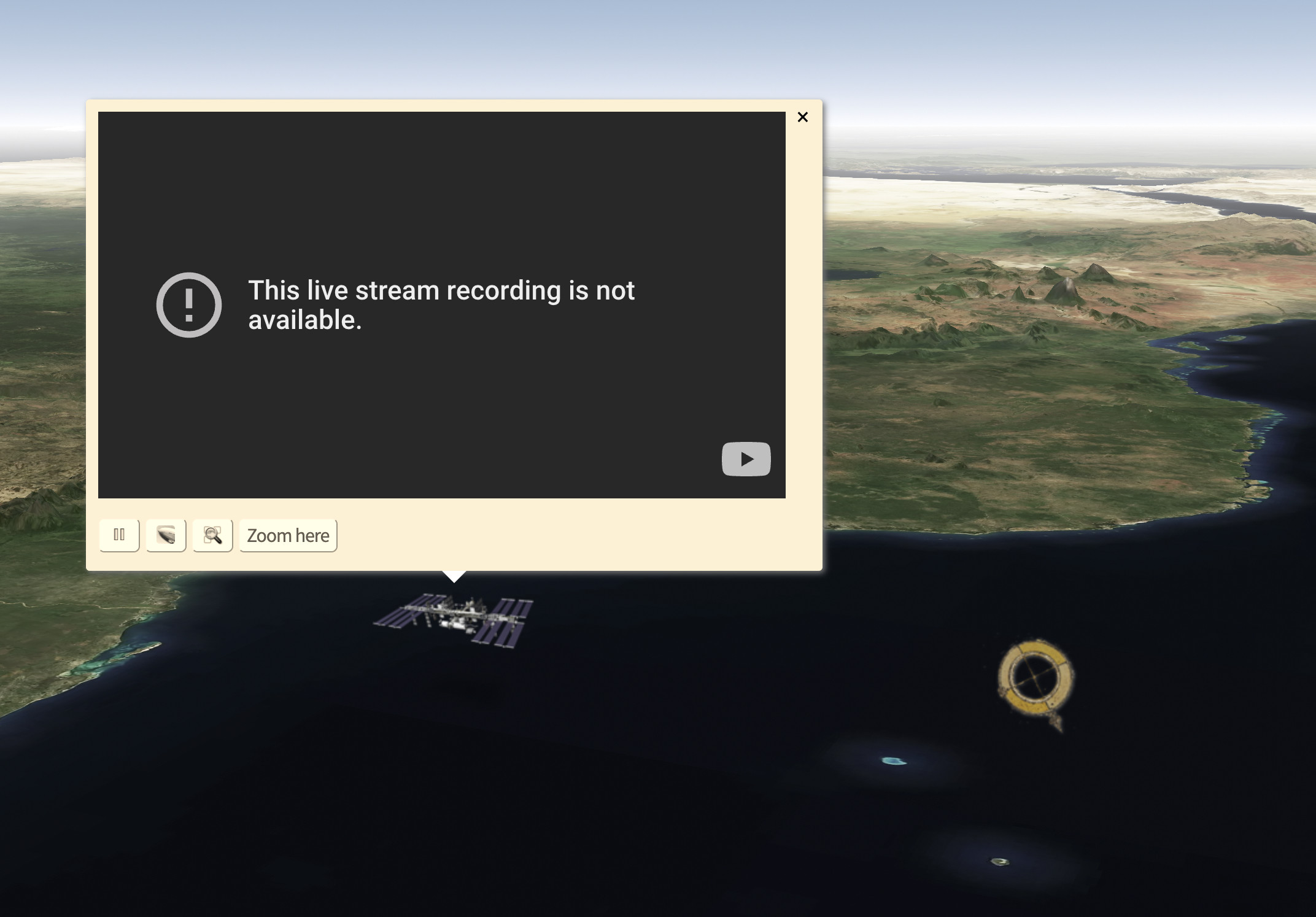 Keine Vorschau zum Livestream von der ISS. Nur das 404-Bild.