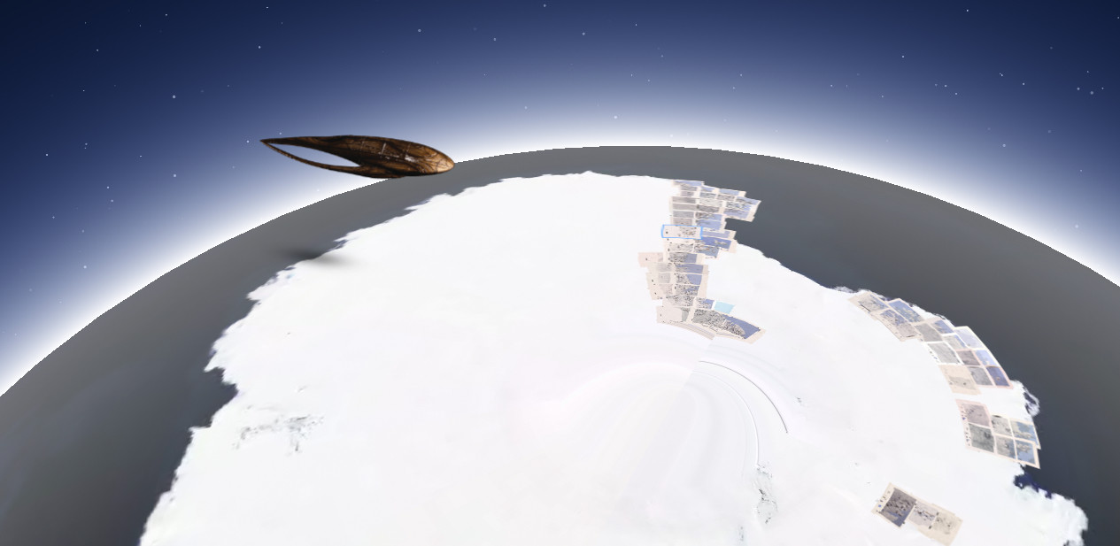 Spaceship Moia  over the horizon of Antarctica
