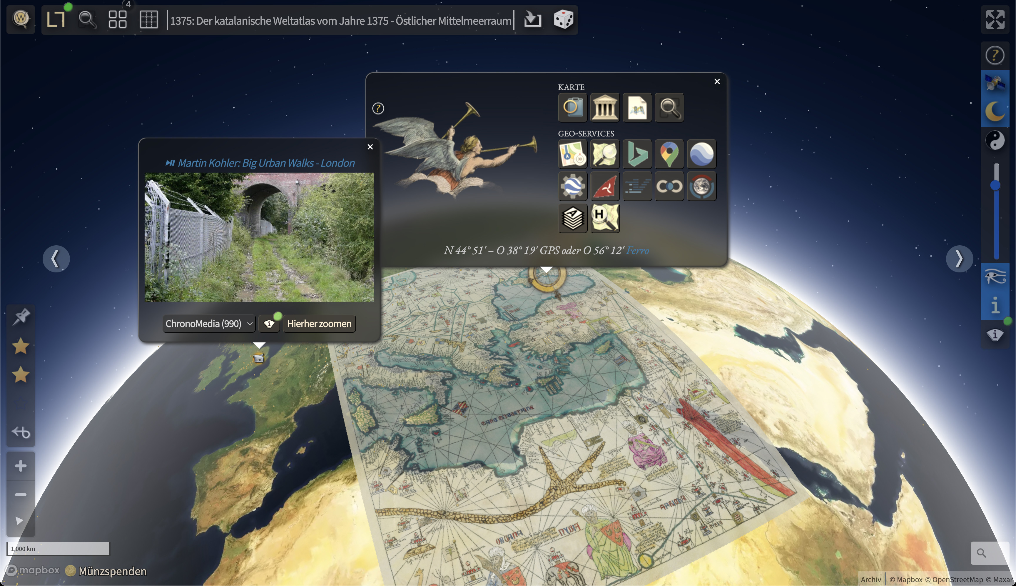 screenshot with an old map and translucent dark panels