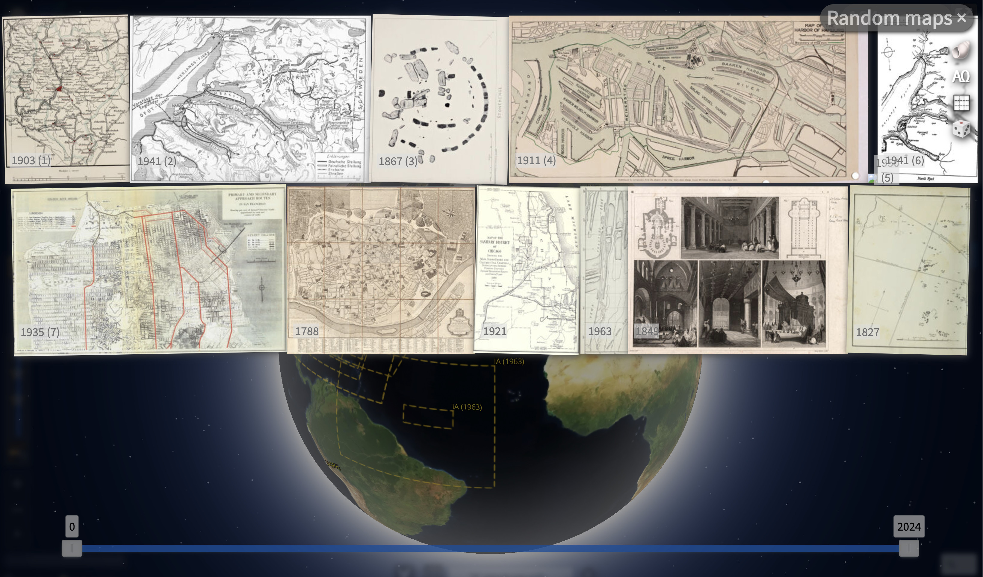 10 map thumbnails on top of a globe