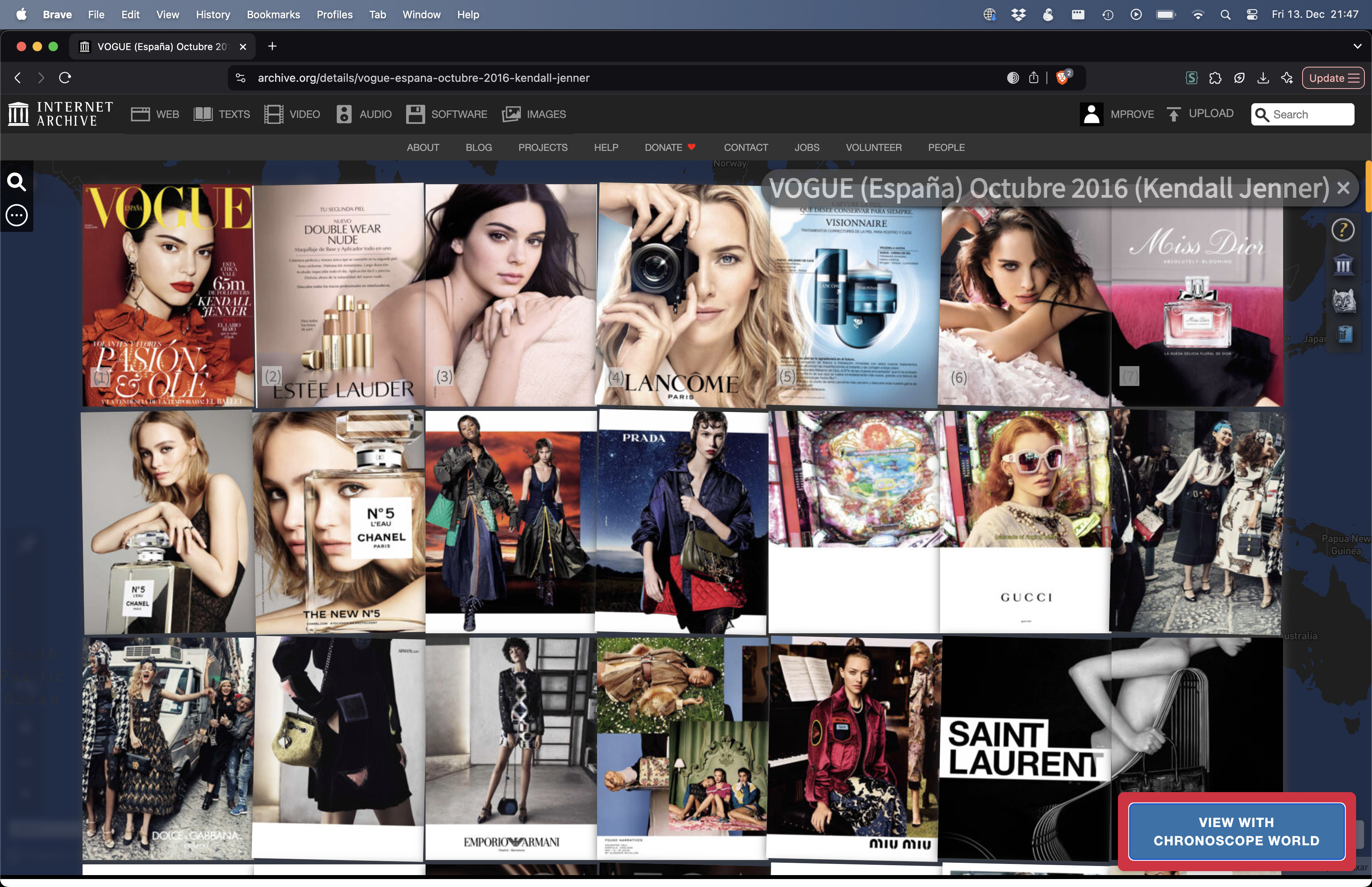 21 thumbnails of VOGUE issue inside a window from Internet Archive