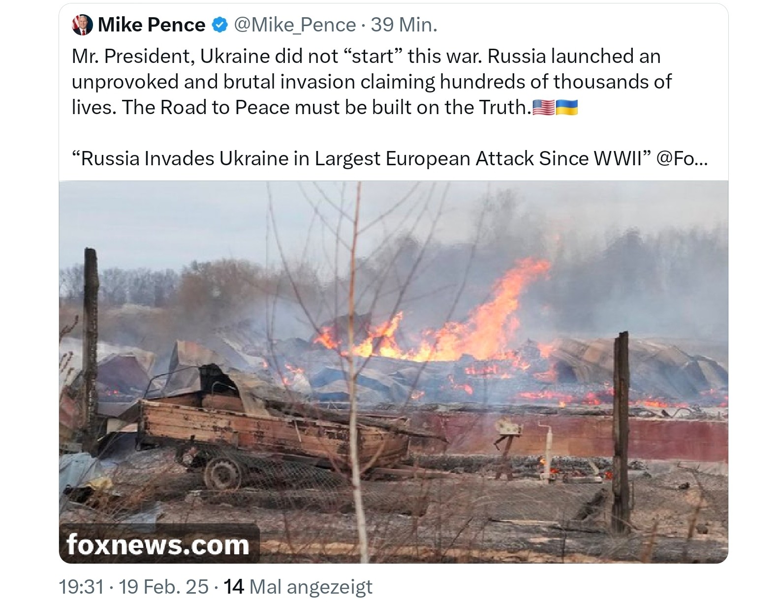 Mike Pence, Mister president, Ukraine did not start this war, russia launched...