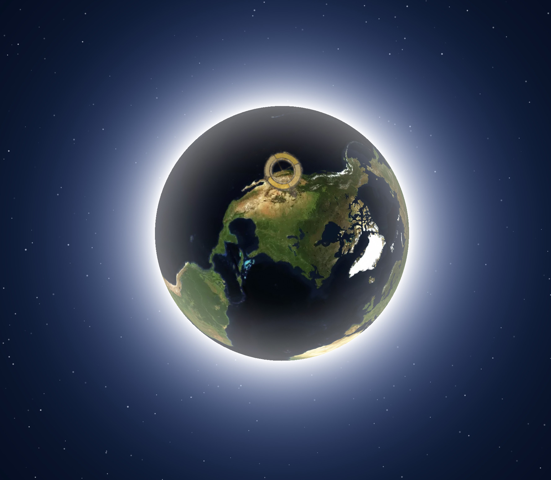 illustration of the Earth. A marker on the West coast of North-America