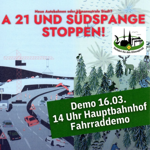 Sharepic A21 + Südspange stoppen. So, 16.03. l 14 Uhr l am Hbf Kiel