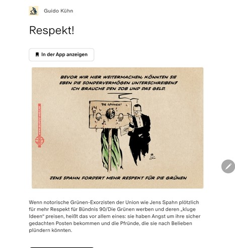 Professor Guido kühn, Bild Zeichnung, knebelung der Grünen, spahn braucht das Sondervermögen