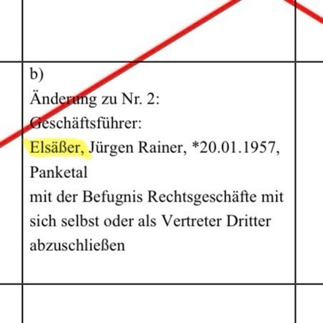Ausschnitt aus dem Handelsregister Potsdam mit der beschriebenen Schreibung des Nachnamens