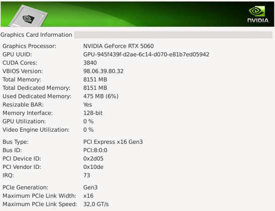 Nvidia Systeminformationen - Grafikkarten-Informationen