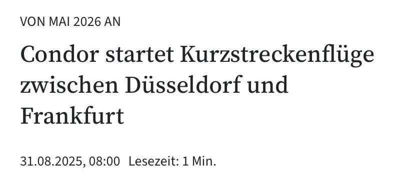 Condor startet kurzstreckenflüge zwischen Düsseldorf und Frankfurt