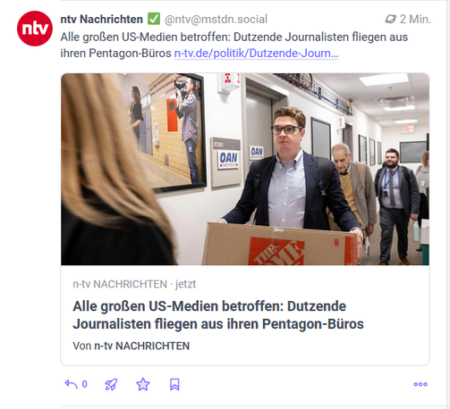 ntv: "Dutzende Journalisten fliegen aus ihren Pentagon-Büros"