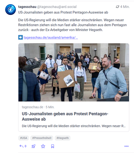 Tagesschau: Journalisten verlassen Pentagon aus Protest