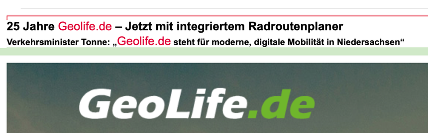 25 Jahre Geolife.de jetzt mit integriertem Radroutenplaner