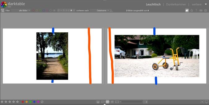 Foto zur Visualisierung der Abstände in rot und blau