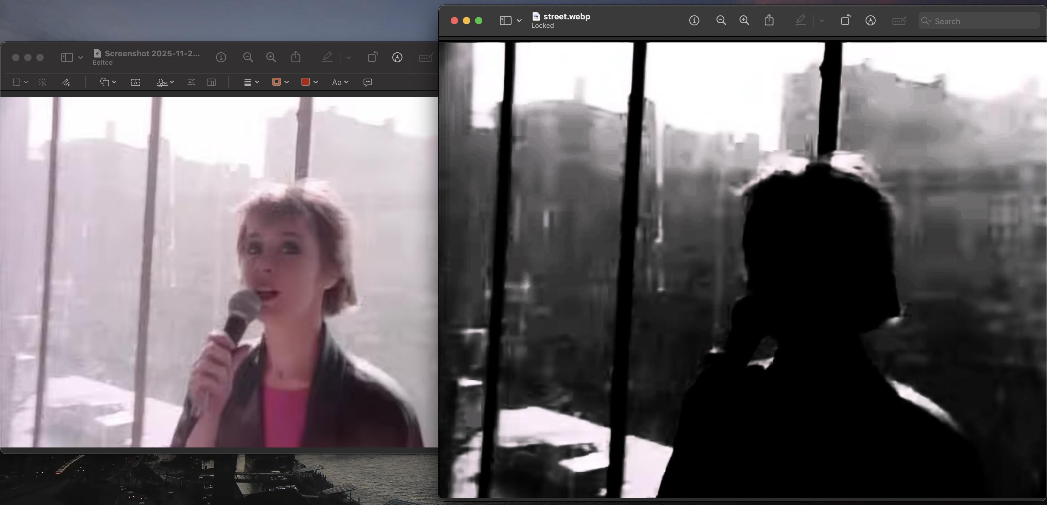 video still and contrast enhancements show the street on the opposite side
