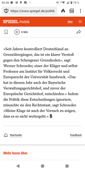 »Seit Jahren kontrolliert Deutschland an Grenzübergängen, das ist ein klarer Verstoß gegen den Schengener Grenzkodex«, sagt Werner Schroeder, einer der Kläger und selbst Professor am Institut für Völkerrecht und Europarecht der Universität Innsbruck. »Das hat in diesem Jahr auch der Bayerische Verwaltungsgerichtshof, und zuvor der Europäische Gerichtshof, entschieden.« Indem die Politik diese Entscheidungen ignoriere, missachte sie den Rechtsstaat, sagt Schroeder. »Meine Klage ist auch der Vers…
