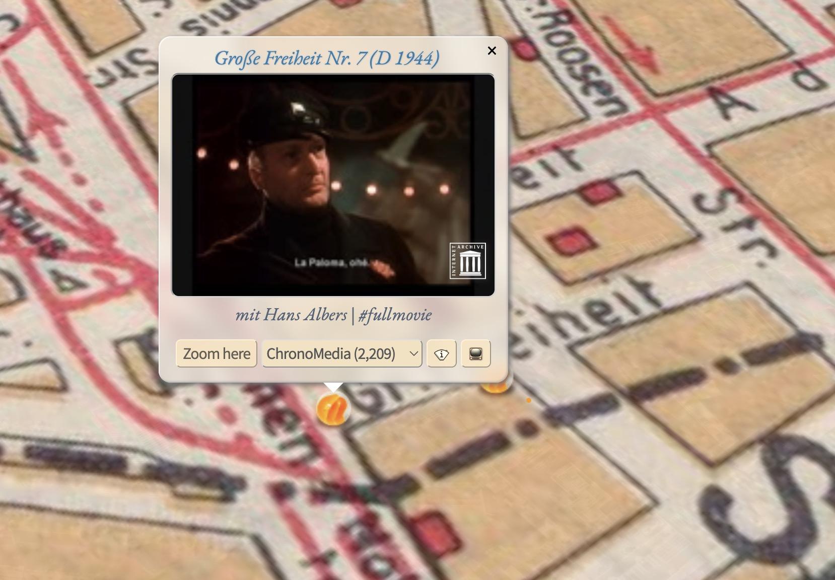 Stadtplan zur Reeperbahn/Ecke Große Freiheit – mit einem Popup zum Film »Große Freiehit Nr. 7«