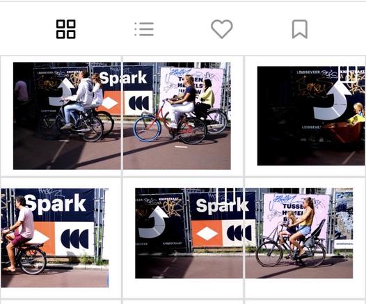 Dreispaltige Darstellung in der Pixelfed-App. Je Zeile werden 1,5 Doppelposts angezeigt. Es ist damit immer ein Dopelpost auf zwei Zeilen verteilt.