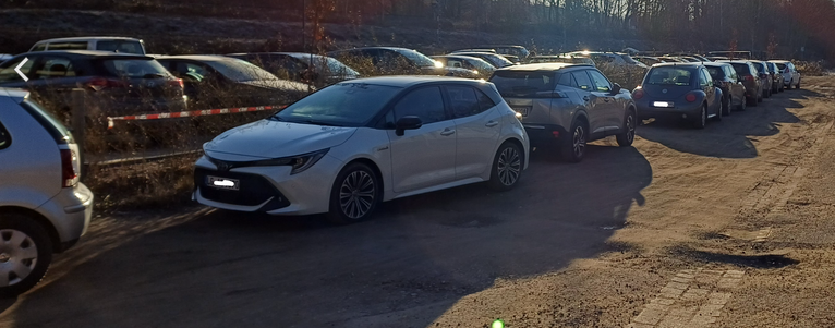 Parkende Autos in einer Straße in der sie nichts zu suchen haben.