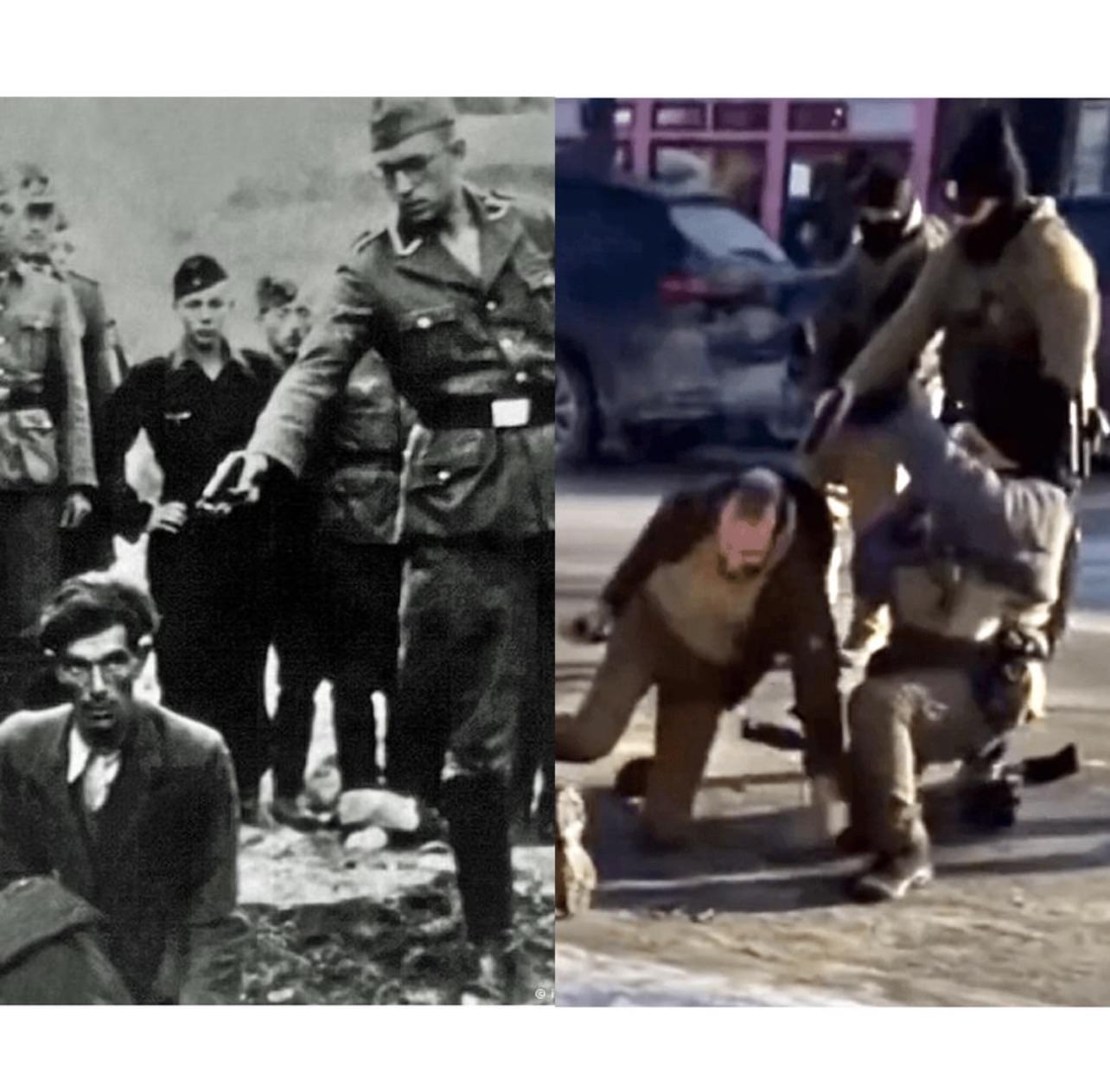 Zwei Bilder gegenüberstellung, hinrichtung im dritten Reich/Exekution auf offener Straße in Minneapolis