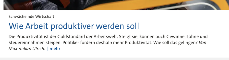 Wie Arbeit produktiver werden soll
Die Produktivität ist der Goldstandard der Arbeitswelt. 
Steigt sie, können auch Gewinne, Löhne und Steuereinnahmen steigen. 
Politiker fordern deshalb mehr Produktivität. Wie soll das gelingen?