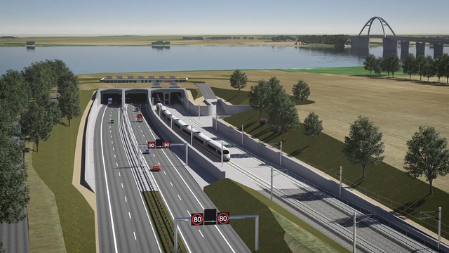 Visualisierung der Fehmarnsundquerung als Tunnel für Schiene und Autobahn