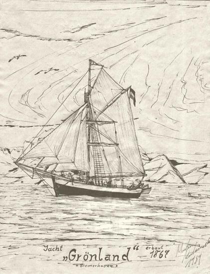 Zeichnung eines einmastigen Segelschiffs