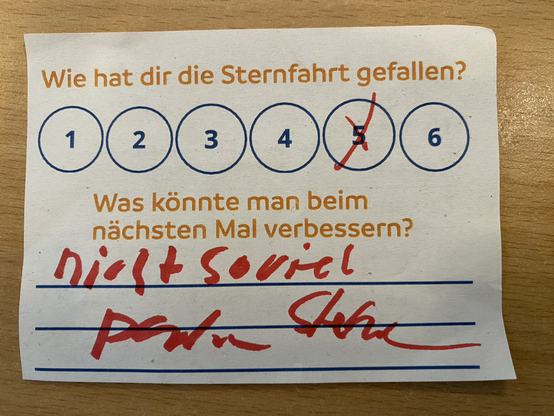 Stadtradelnbewertungszettel, unleserlich beschriftet.