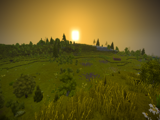 Dieses Screenshot zeigt eine Landschaft aus dem Voxelgame Vintage Story