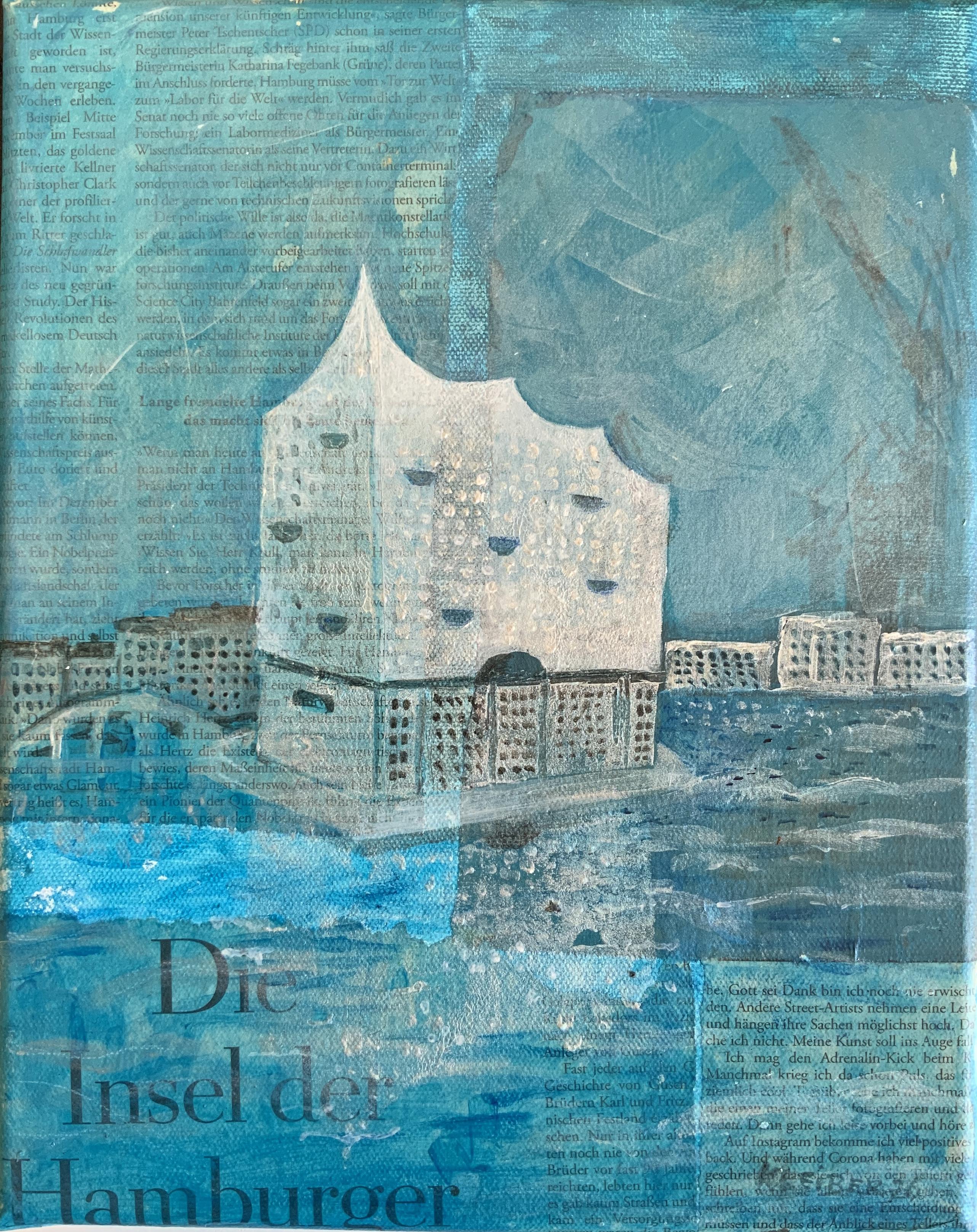 Elbphilharmonie auf hellblauer Leinwand
