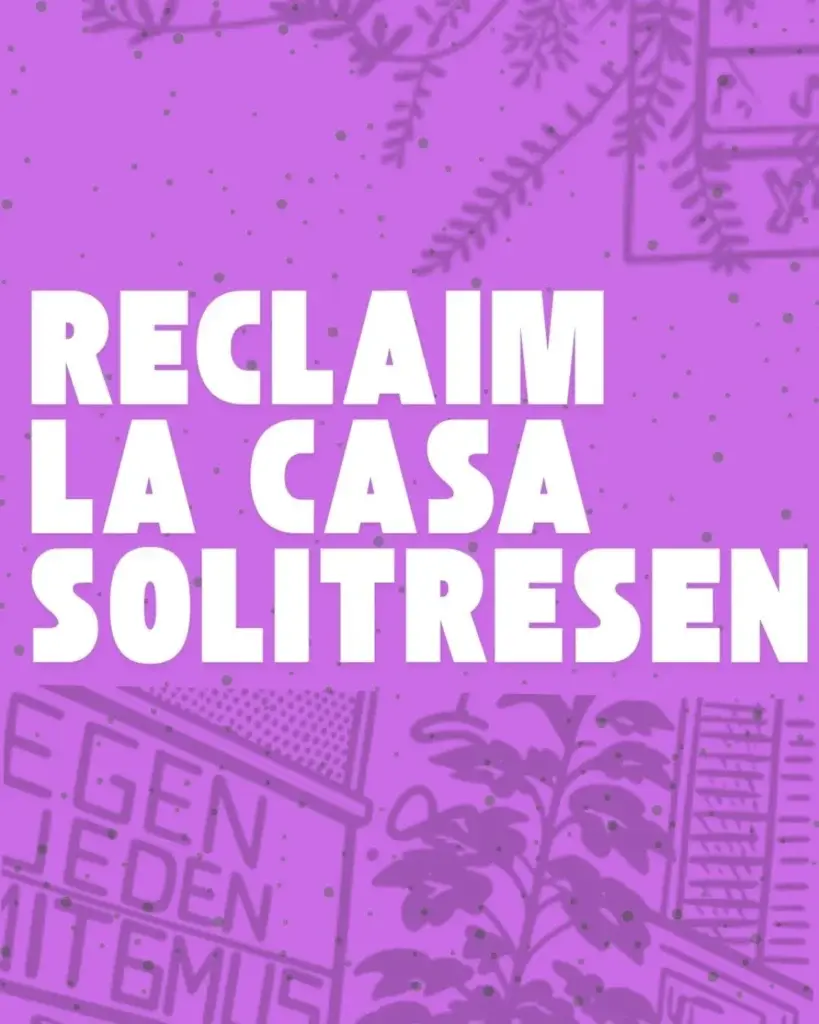 Lila Farben Sharepic Solitresen Reclaim La Casa mit weißer Schrift