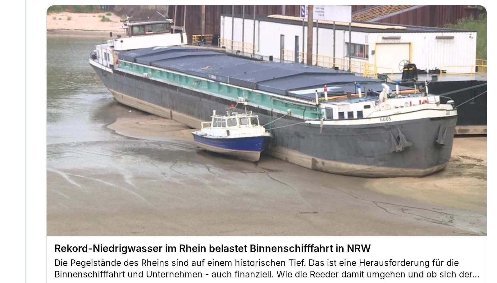 Trockengefallenes frachtschiff rhein