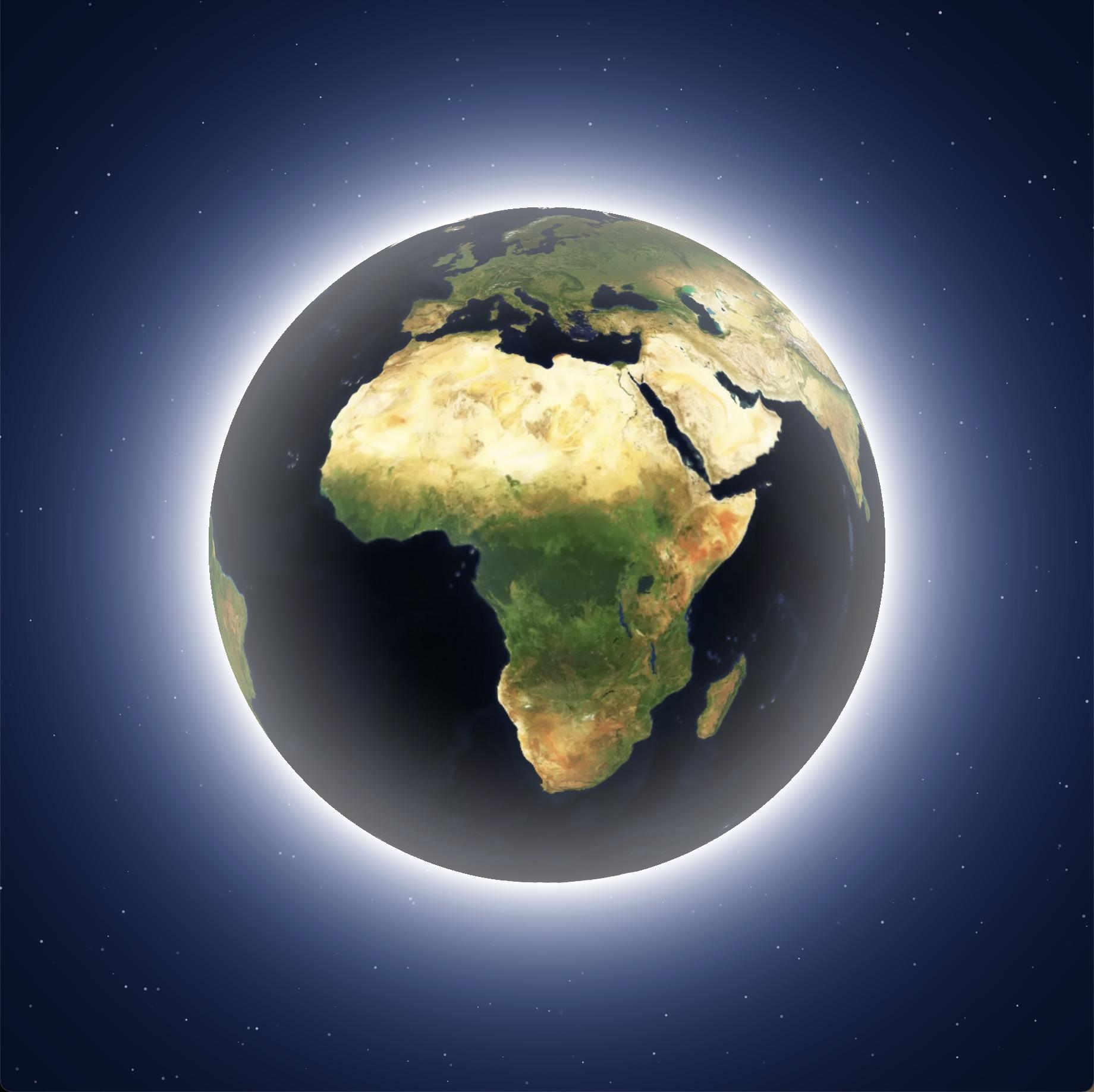 a globe rendering with Africa in the center.
