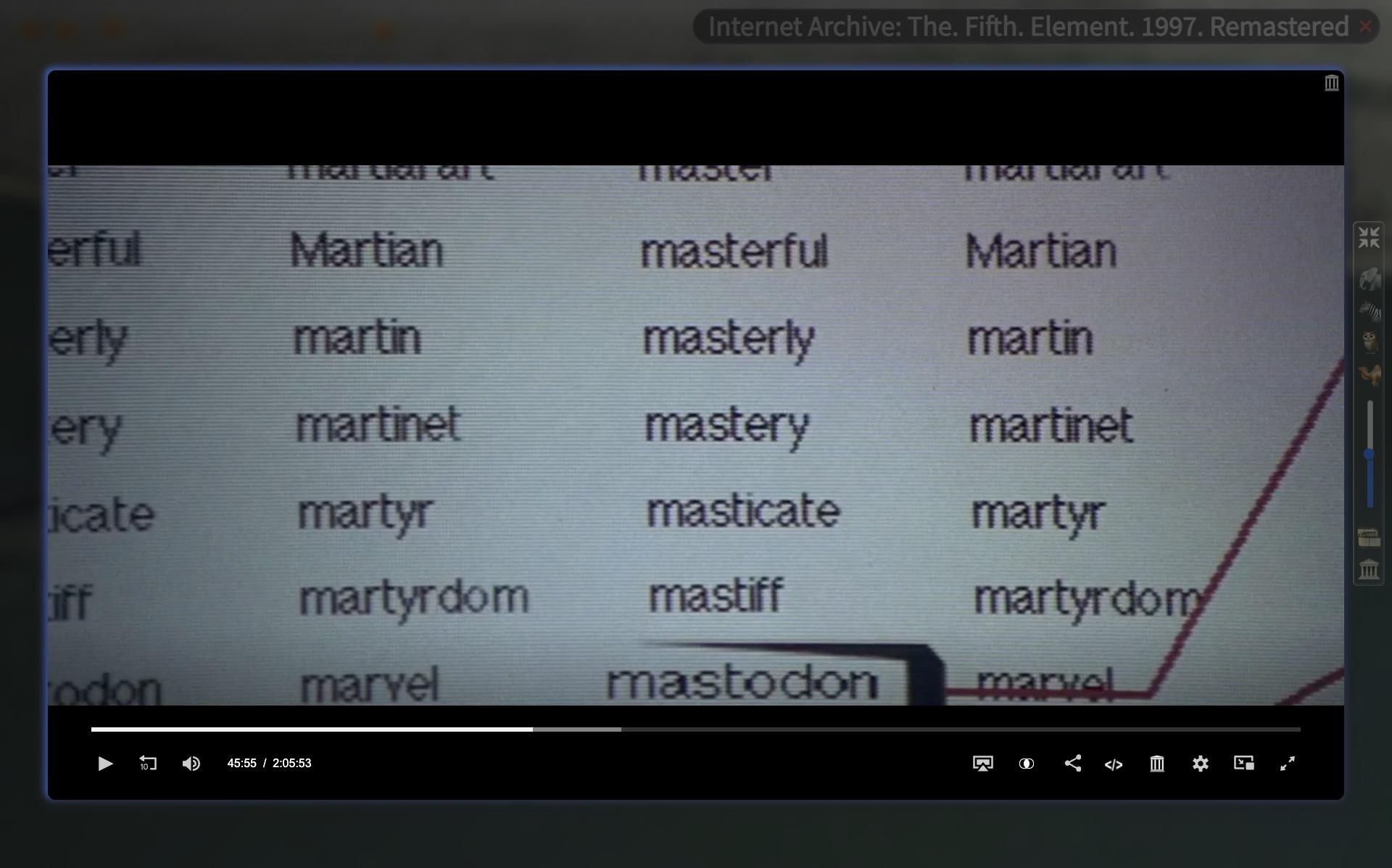 A screen with an alphabetical sorted list. "mastodon" is highlighted