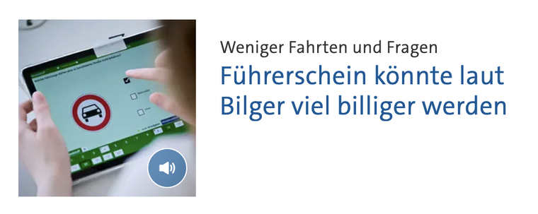 Weniger Fahrten und Frage Führerschein könnte laut Bilger viel billiger werden.